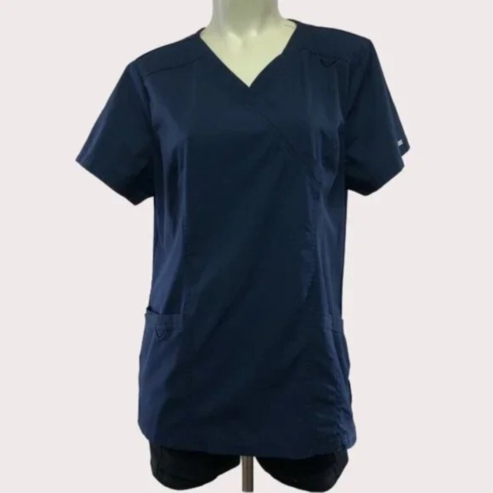 Elle Navy Scrub Short Sleeve Top Size Medium